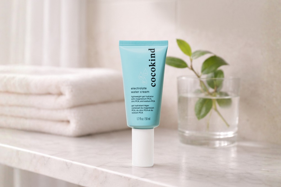Cocokind electrolyte water cream jar shown as a lightweight daily gel moisturizer